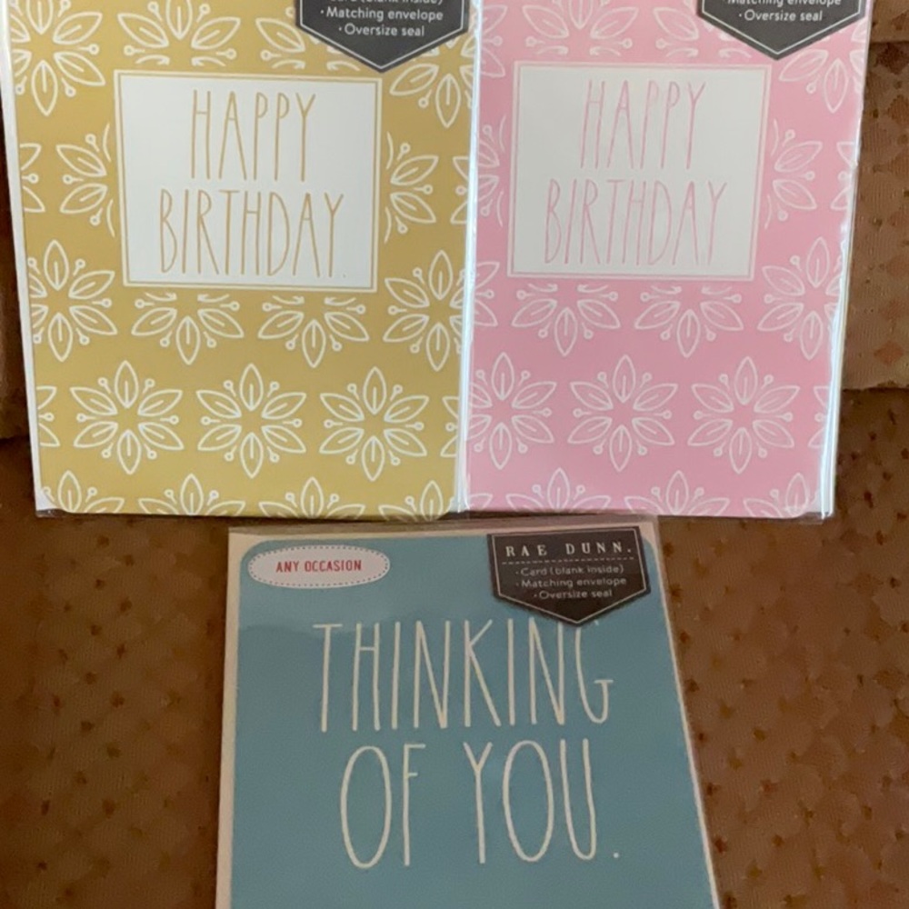 Rae Dunn Birthday & Thinking of You Cards bundle, set of 3, blank inside